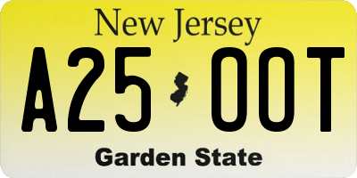 NJ license plate A25OOT