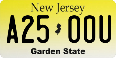 NJ license plate A25OOU