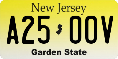 NJ license plate A25OOV