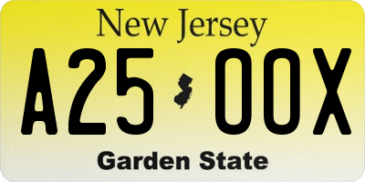 NJ license plate A25OOX