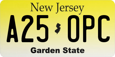 NJ license plate A25OPC