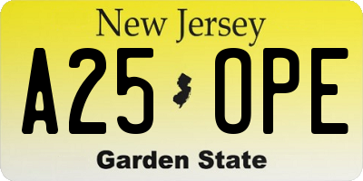 NJ license plate A25OPE