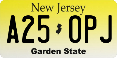 NJ license plate A25OPJ
