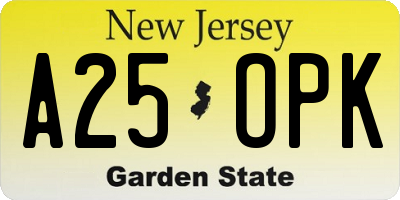 NJ license plate A25OPK