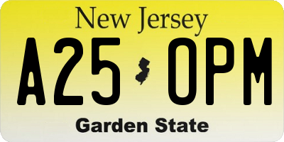 NJ license plate A25OPM