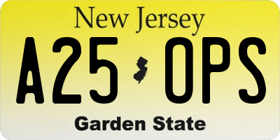 NJ license plate A25OPS