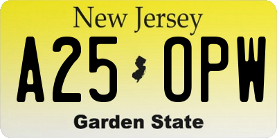 NJ license plate A25OPW