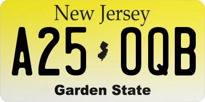 NJ license plate A25OQB