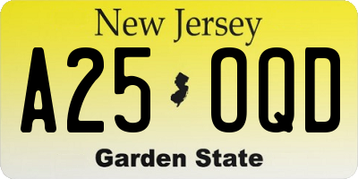 NJ license plate A25OQD
