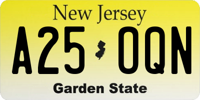 NJ license plate A25OQN