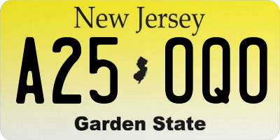 NJ license plate A25OQO
