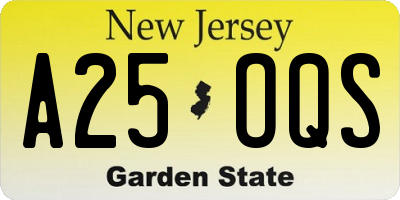 NJ license plate A25OQS