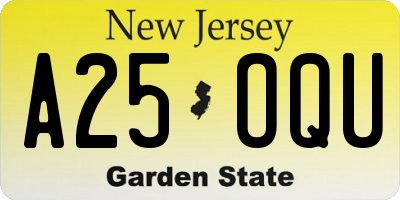 NJ license plate A25OQU