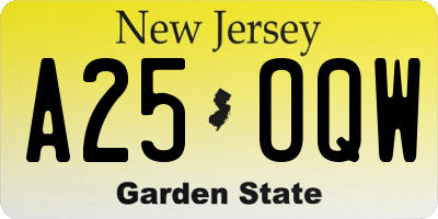 NJ license plate A25OQW