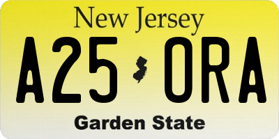 NJ license plate A25ORA