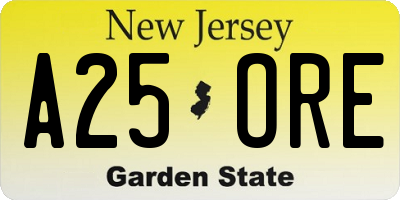 NJ license plate A25ORE