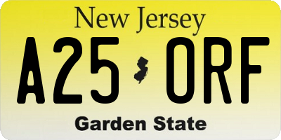 NJ license plate A25ORF
