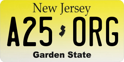 NJ license plate A25ORG