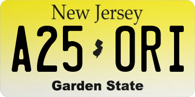 NJ license plate A25ORI