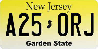 NJ license plate A25ORJ