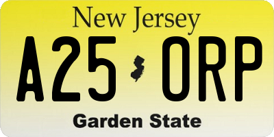 NJ license plate A25ORP