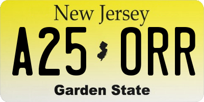 NJ license plate A25ORR