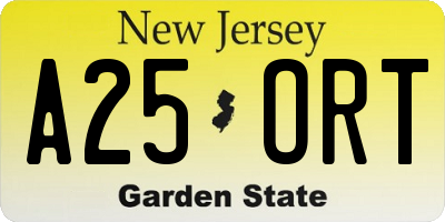NJ license plate A25ORT