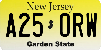 NJ license plate A25ORW