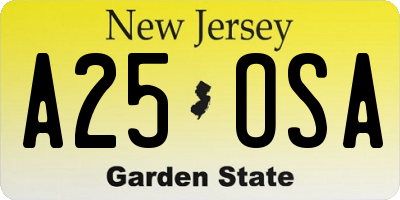 NJ license plate A25OSA