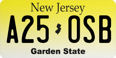 NJ license plate A25OSB