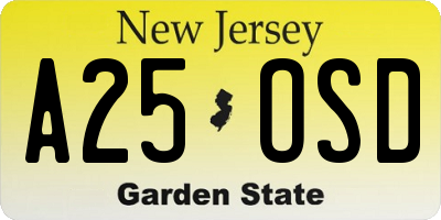 NJ license plate A25OSD