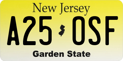 NJ license plate A25OSF