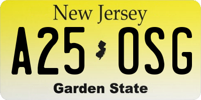 NJ license plate A25OSG