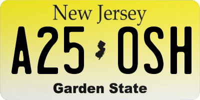 NJ license plate A25OSH