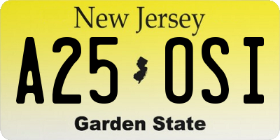 NJ license plate A25OSI