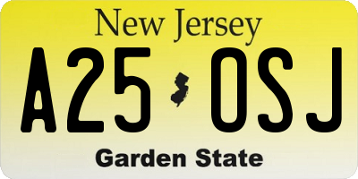 NJ license plate A25OSJ