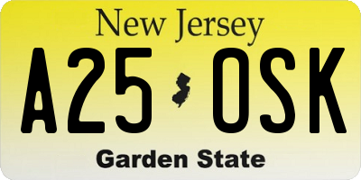 NJ license plate A25OSK