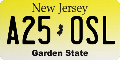 NJ license plate A25OSL