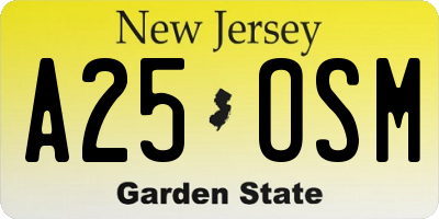 NJ license plate A25OSM