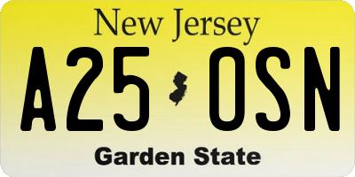 NJ license plate A25OSN
