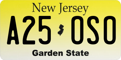 NJ license plate A25OSO