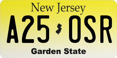 NJ license plate A25OSR