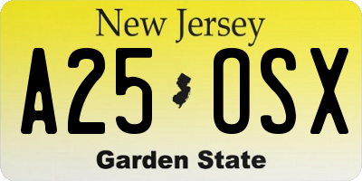NJ license plate A25OSX