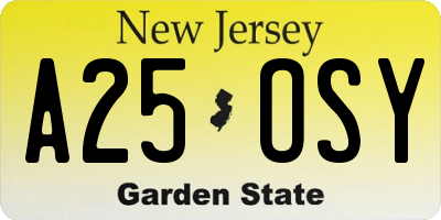 NJ license plate A25OSY