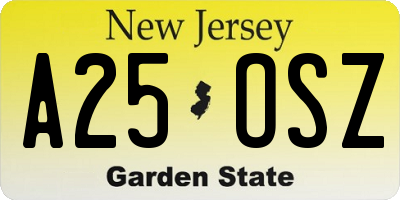 NJ license plate A25OSZ