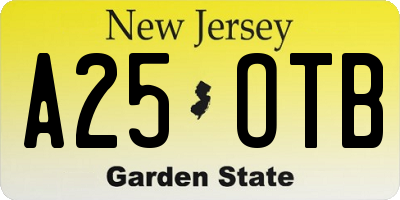 NJ license plate A25OTB