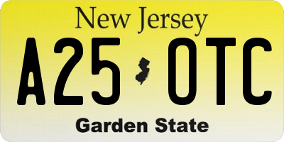 NJ license plate A25OTC