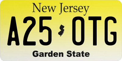 NJ license plate A25OTG