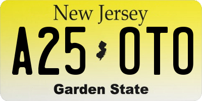 NJ license plate A25OTO