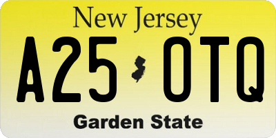 NJ license plate A25OTQ